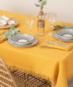 Maha Fringed Tablecloth Ocher