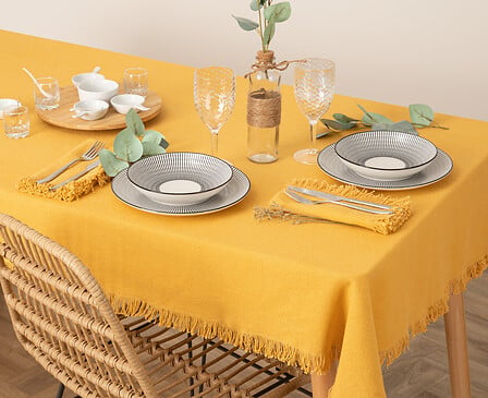 I135247 Maha Fringed Tablecloth Ocher