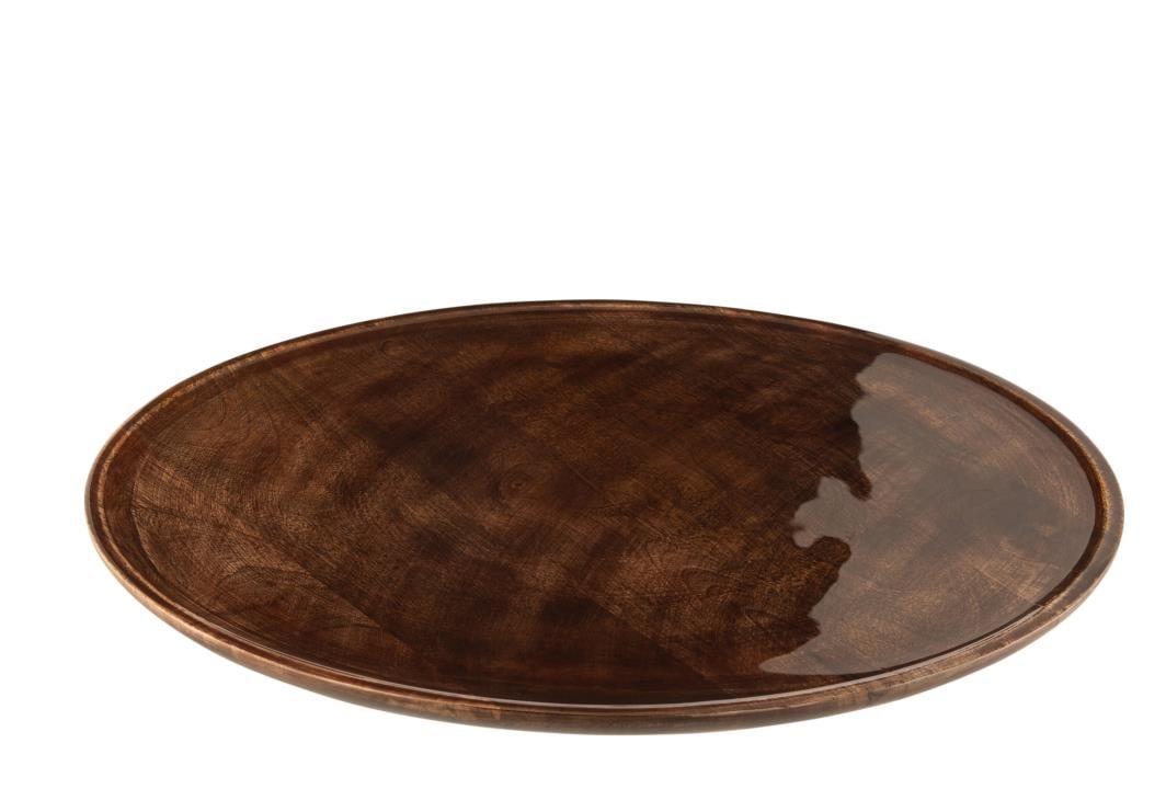 I134078 Dish Round Turn Mango Wood Brown