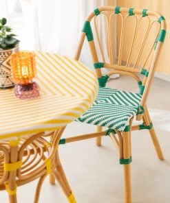 Dining Chair Rattan Dark Green/White
