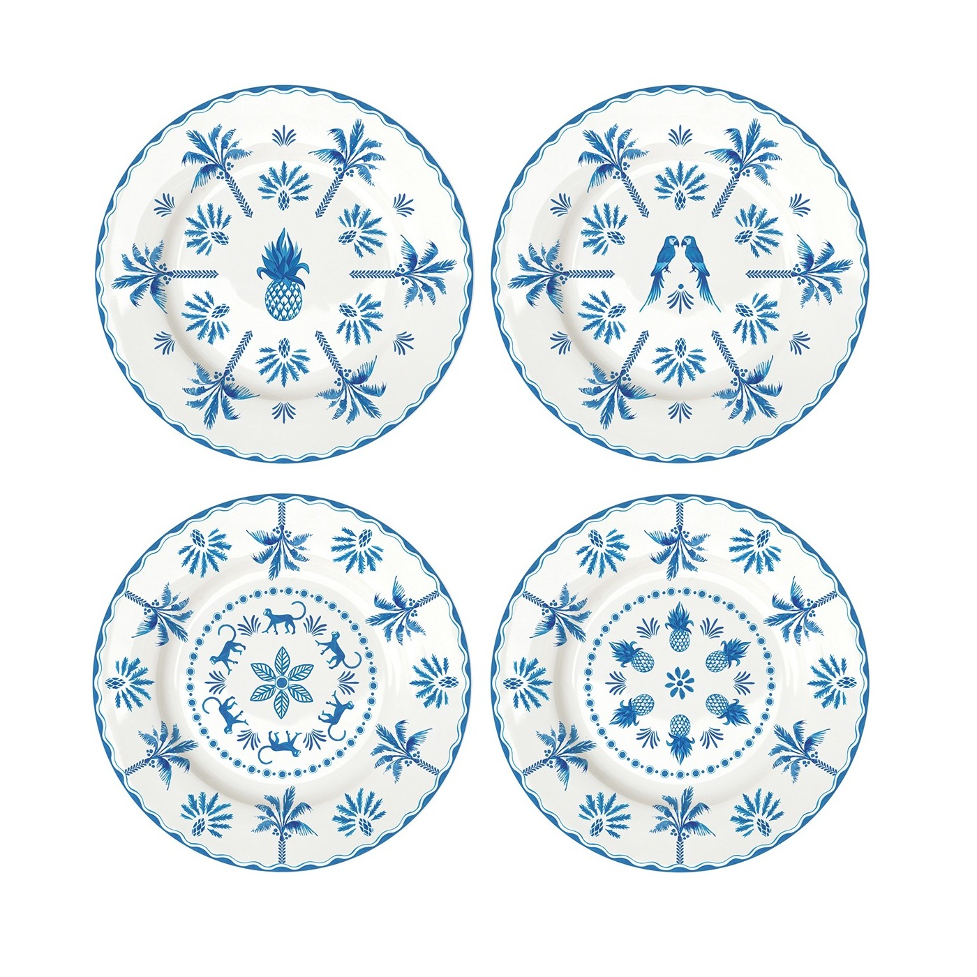 I136132 Easy Life Set Of 4 Blue Dessert Plates Exotic Vibes