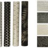Deco fabric polyester rectangular glitter & foil graphic - peacock - leaf 4ass