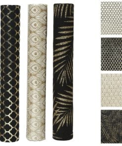 Deco fabric polyester rectangular glitter & foil graphic - peacock - leaf 4ass
