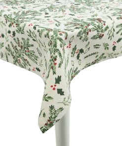 Tablecloth cotton rectangular n/a misletoe and holly leaf