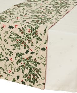 Tablerunner cotton rectangular n/a misletoe and holly leaf
