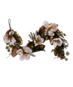 Wh Gld Magnolia Garland 150Cm