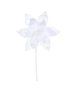 Wht Velvt Pearl Ponsettia Stem