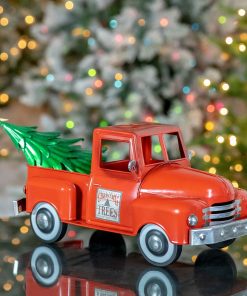 Iron Christmas Old Style Truck W Tree In Glossy R