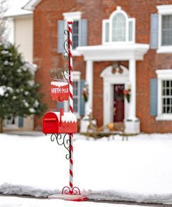 Tall North Pole Mailbox With Candy Cane Stand 185Cm