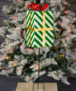 37 Inch Tall Green & White Striped Gift Box Stake
