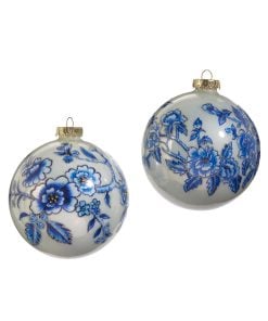 Blue Floral Ball Ornament 12Cm