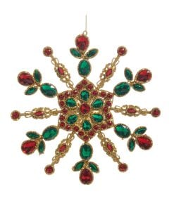 Red&Grn Jewel Snwflk Orn 24Cm