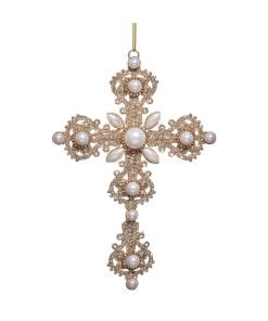 Glitter & Pearl Cross Orn 17Cm