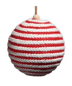 Red& White Jute Ball Orn 12Cm