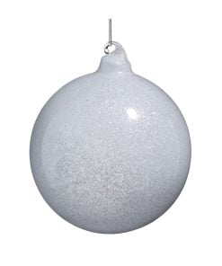 Wht Gliter Blown Glas Ball10Cm