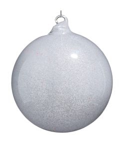 Wht Glitter Blown Glass Orn 13