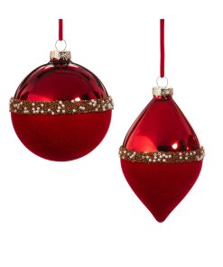 Red Pearl Banded Velvet Orn 10Cm