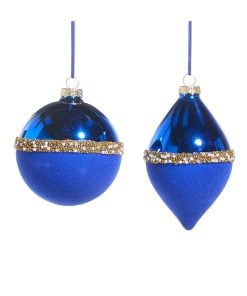 Blue Pearl Banded Velvet Orn 10Cm