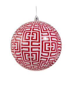 Red Greek Key Ball Ornament 15Cm