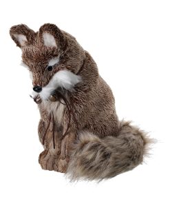 12" Sitting Fur Fox W/Leather Bow & Bell