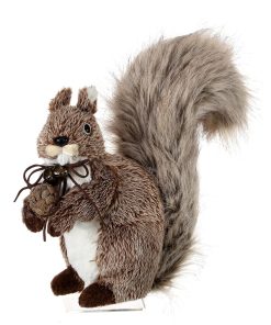 12" Sitting Fur Squirrel W/Leather Bow & Bells