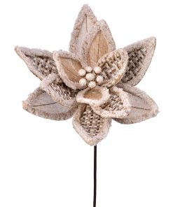 24" Woven Tweed/Burlap Poinsettia Stem