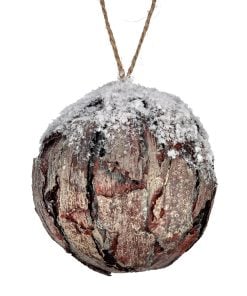 4Inch Bark Ball W/Snow