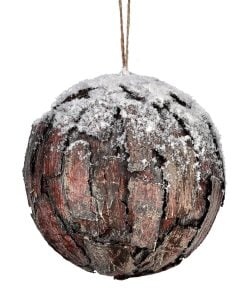 6Inch Bark Ball W/Snow