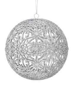 200Mm Snowflake Hollow Ball Ornament Slv