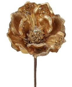 18Hx8D Heavy Jeweled Magnolia Stem Gld