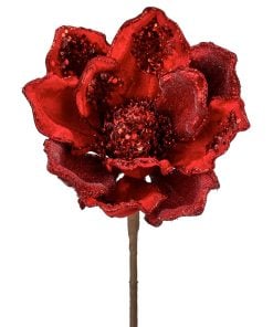 18Hx8D Heavy Jeweled Magnolia Stem Red