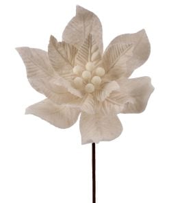 24" Poinsettia W/Felt Center Stem Ivor