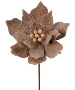 24" Poinsettia W/Felt Center Stem Taup