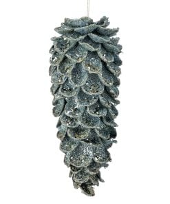 11.5" Iced Ptl W/Gltr/Jewel Pinecone Ornament Anbl