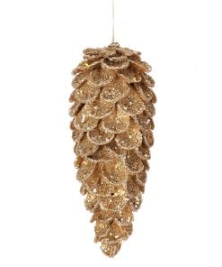 11.5" Iced Ptl W/Gltr/Jewel Pinecone Ornament Gld