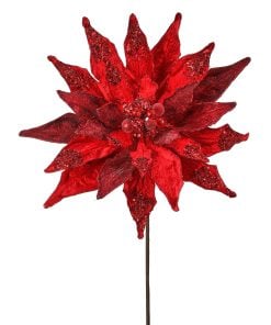 30" Gliiter W/Jewel Display Poinsettia Stem