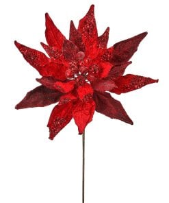 24" Gliiter W/Jewel Display Poinsettia Stem