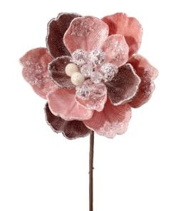 24" Iced W/Jewel Encrusted Magnolia Stem Blsh
