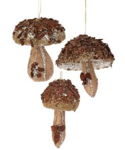 4" Gliiter Mushroom Ornament 3/Ast