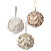 5" Faux Leaf Winter Chalet Ball 3/Ast