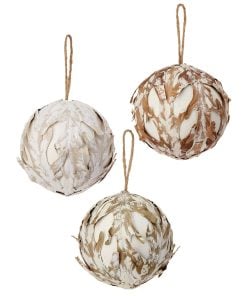 5" Faux Leaf Winter Chalet Ball 3/Ast