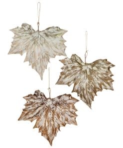 10" Faux Maple Leaf W/Glitter Ornament 3.Ast