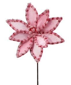 22" Candy W/Snowglitter Poinsettia Stem Pkrd