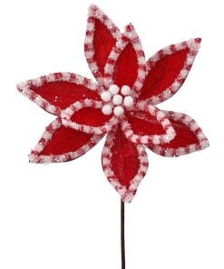 22"  Candy W/Snowglitter Poinsettia Stem Rdwh