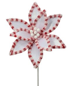22"  Candy W/Snowglitter Poinsettia Stem Whrb