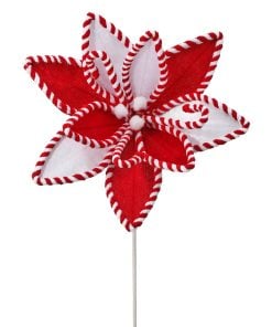 24" Velvet W/Candy Canes Poinsettia Stem