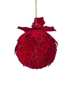 6" Velvet Holly Leaf Kissing Ballw/Ball