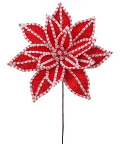 30" Giant Candy Snow Glitter Poinsetta Stem Rdwh