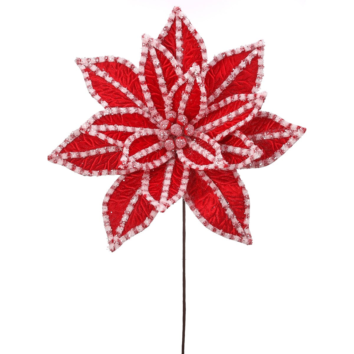 30" Giant Candy Snow Glitter Poinsetta Stem Rdwh 30" Giant Candy Snow Glitter Poinsetta Stem Rdwh