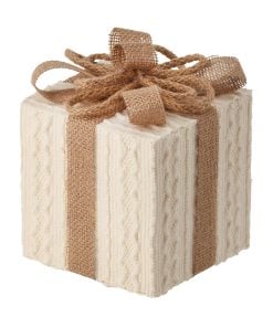 7" Sweater W/Burlap Trim Gift Box Ornament